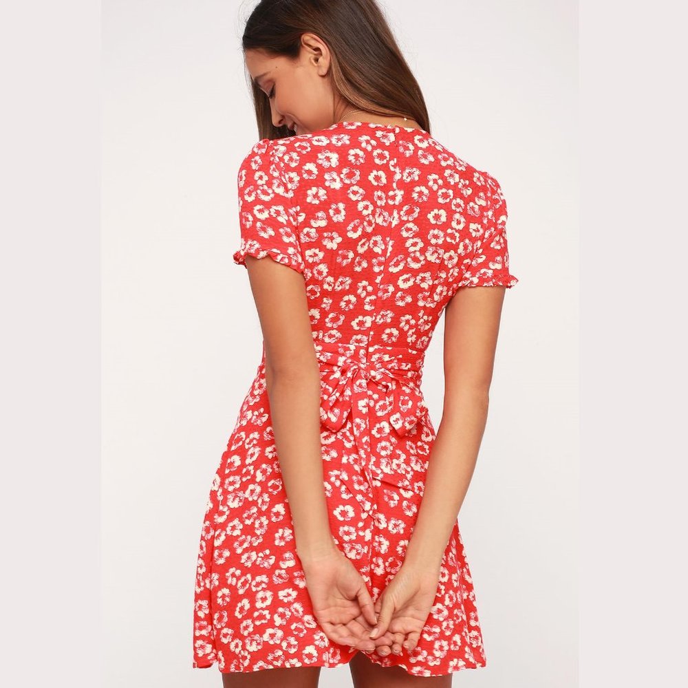 💙HP💙 Lulus Garden Explorer Red Floral Print Mini Dress XS - Picture 4 of 13